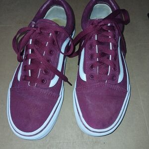 Vans Burgundy and White Kids Sneakers